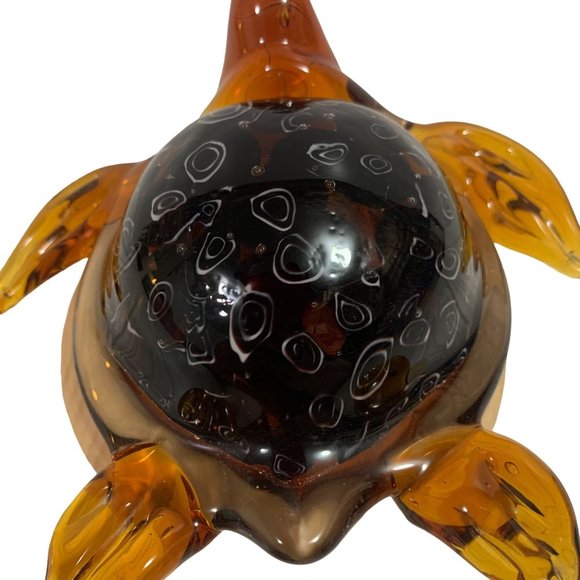 Art Glass Amber Brown Millefiori Large Turtle Figurine Paperweight Heavy - Picture 5 of 12